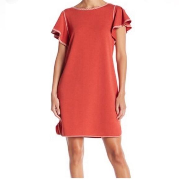 Max Studio Dresses & Skirts - Max Studio Weekend Rust Flutter Sleeve Embroidered Dress size Large